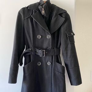 Miss Sixty Belted Black Wool Pea Coat Size M